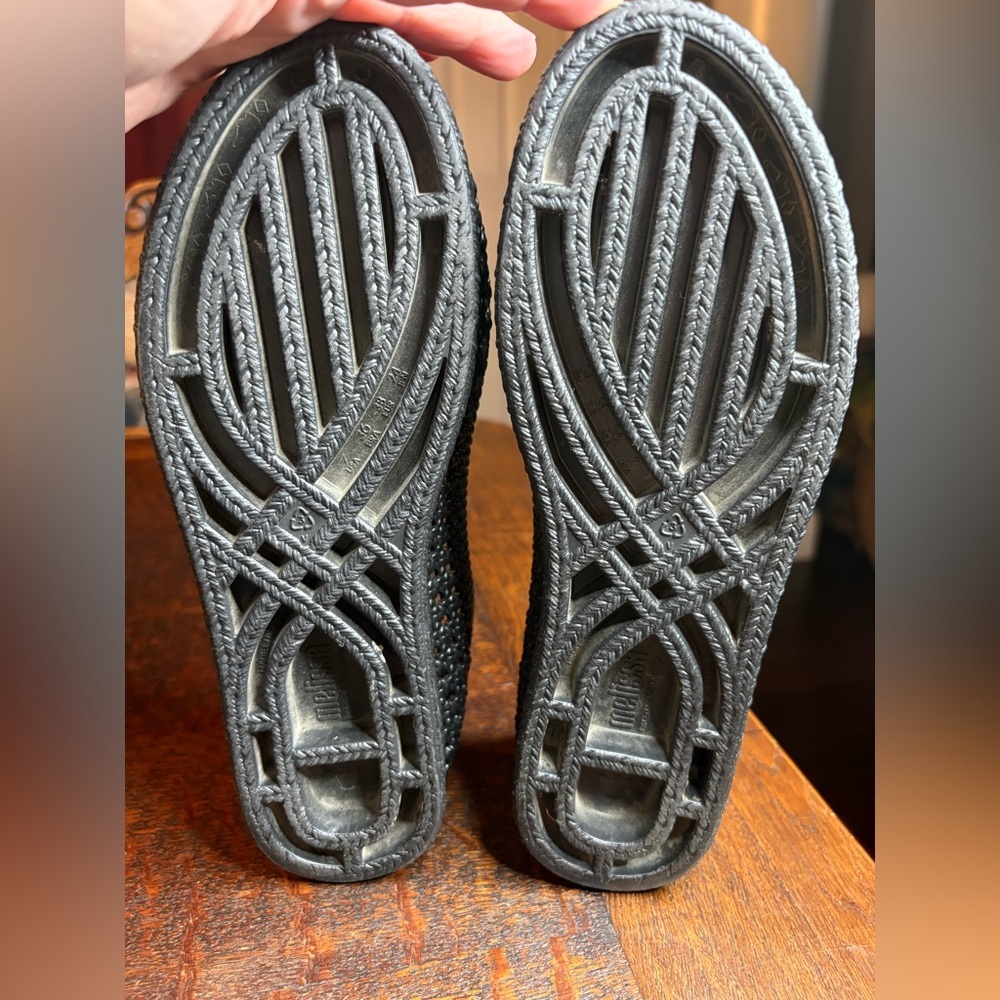 MELISSA x Jason Wu Camilla Black Woven Peep Toe Jelly Flats Shoes Size 7 - Picture 8 of 9